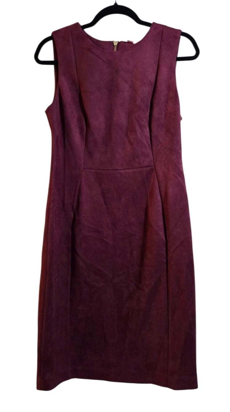 Calvin Klein Faux Suede Dress Size 10 Wine Sheath Knee Length Cocktail Work Zips